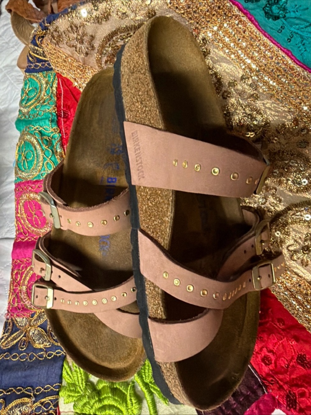 Birkenstock Old Rose Studded Triple Strap Buckle Sandals - Picture 14 of 16